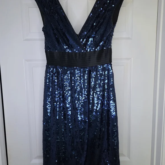 BCBGMAXAZRIA Reeve Sequin V-Neck Cocktail Dress Cobalt Blue XS - Picture 9 of 12